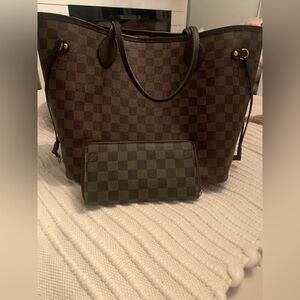Louis Vuitton Dark Brown Checkered MM Neverfull and Wallet